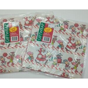 Vintage Artfaire Christmas Gift Wrap 50 Sq Ft Retro Santa Elves New Old Stock